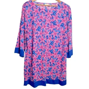TALBOTS | Pink and Blue Starfish Patterned Swim Coverup Tunic Dress size L NEW - Picture 1 of 12
