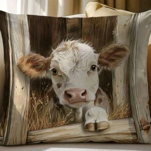 1 X Beautiful Farm Cow Calf Cushion Covers Decorative cushions Scatter Farmhouse - Picture 1 of 2