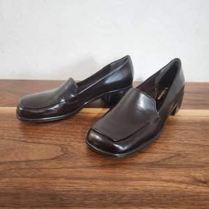 Liz Claiborne Y2K Brown Loafers Chunky Heel Slip On Vegan Faux Leather Size 5.5 - Picture 1 of 9