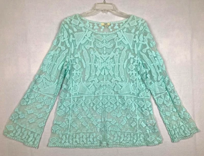 Blusa feminina Kori America renda verde pálido mangas alargadas Fairycore tamanho P/M - Imagem 1 de 4