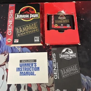 Jurassic Park Rampage Edition Sega Genesis CIB Complete with Manual Sun Faded - Picture 1 of 9