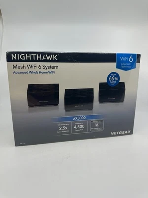 NETGEAR - Nighthawk AX3000 Dual-Band Mesh Wi-Fi System (3-pack) - Black SEALED - Image 1 of 4