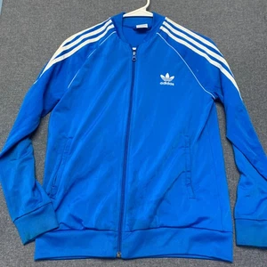 Adidas Youth Jacket Size L Blue Originals Track Trefoil Zip Up 3-Stripes Retro - Picture 1 of 12
