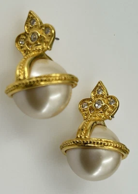 Серьги Joan Rivers Fleur De Lis золотистый искусственный жемчуг хрустальные стразы - Изображение 1 из 4