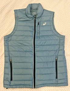 Asics Full Zip Puffer Vest Mens L Blue Zip Pockets - Picture 1 of 5