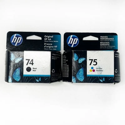 Paquete combinado de cartuchos de tinta HP 74 75 negro tricolor - genuino nuevo sellado Foto 1 de 4