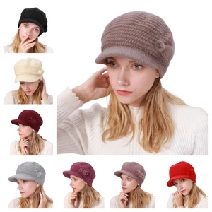 Chapeau femme hiver chaud tricot bonnet bonnet tricoté avec bord cloche chapeau - Picture 1 of 32