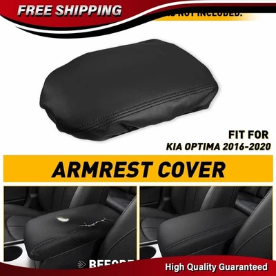 Cubierta de reposabrazos de cuero con tapa de consola central cubierta negra para Kia Optima 2016-2020 Foto 1 de 4