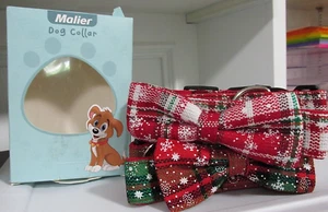 Dog Collar Christmas w Bow Tie Malier Large Quick Release Set 2 1-1/8" - Picture 1 of 2