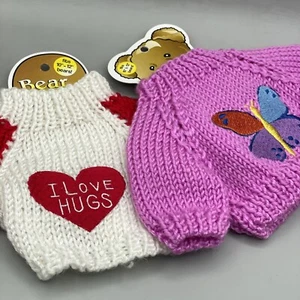 Lot of 2 Bear Sweaters Spring Butterfly Valentine’s Day Heart Fits 10” To 12” - Picture 1 of 11