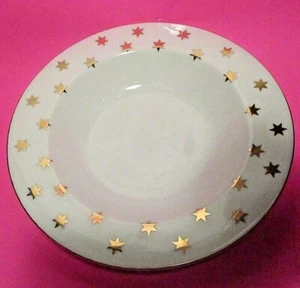 1992 American Atelier "Party Time" Dinner Bowl 9" White w Gold Stars (have QTY) - Picture 1 of 2