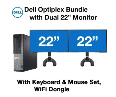 Dell Desktop PC Computer Core I3 3.4GHz 16GB RAM DUAL 22" LCD Monitor WIFI 2TB - Image 1 of 4