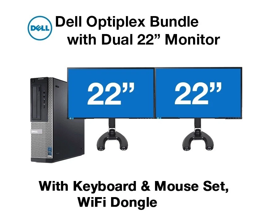 Dell Desktop PC Computer Core I3 3.4GHz 16GB RAM DUAL 22" LCD Monitor WIFI 2TB - Image 1 of 4