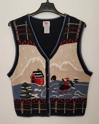 Cascanueces Suéter Chaleco Mujer Talla XL Botón Azul Marino Patinaje sobre Hielo Navidad Invierno Foto 1 de 4