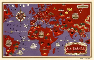 Air France Reseau Aerien Mondial 1934 Vintage A1 High Quality Canvas Print - Picture 1 of 1