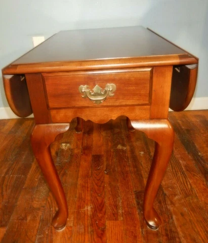 Antique Lane Altavista VA Drop Leaf Table W/ drawer Cherry Queen Anne legs Cover