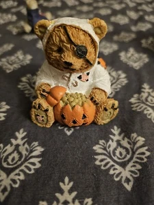 Resin Halloween Teddy Bear Figurine with Pumpkin & Candy - Picture 1 of 1
