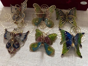Cloisonné Butterflies with Decorative Hooks - Set of 6 - 3 Designs - Picture 1 of 11