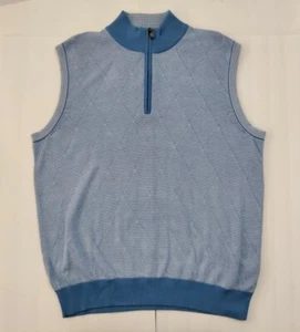 Bobby Jones Men Large Blue Stripe 1/4 Zip V Neck Pima Cotton Sweater Vest Peru - Picture 1 of 7