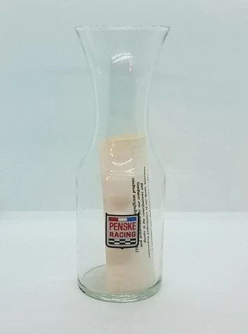 Vintage Indy 500 Penske Racing Clear Glass Bar Drink Carafe Racing Cover