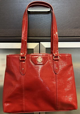 Bolso de Mano Giani Bernini Rojo Charol Interior Tostado Cierre a Presión Textura Corteza Foto 1 de 4