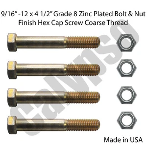 9/16 x 4 1/2 Grade 8 Bolts With Nuts Selling in Set of 4 - Picture 1 of 1