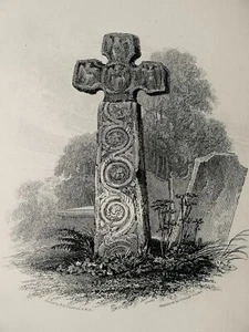 Derbyshire Antique Print CROSS IN EYAM CHURCH YARD c1886 Chantrey's Peak Scenery - Picture 1 of 7