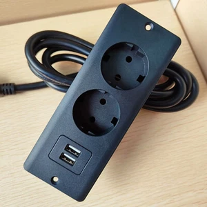 4in1 Versenkbare 2 fach Tischsteckdose Küche Wand Einbausteckdose mit 2 USB(EU) - Bild 1 von 12