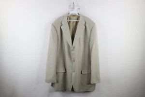Vintage 90s Mens 50 Long Super 150s Knit Fabric 3 Button Suit Coat Jacket Beige - Picture 1 of 20