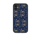 Navy Blue and Gold Floral Pattern Rubber Phone Case Tribal Golden Flowers E585