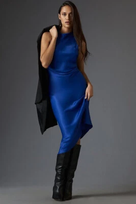 Vestido Anthropologie The Perla Racerback Metálico Midi Talla M Nuevo con Etiquetas Color Azul Foto 1 de 4