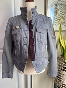 WHBM Jacket 6 Grey Military Style Steampunk Cropped Long Sleeve Embroidered - Picture 1 of 16
