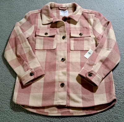 Old Navy Girl`s Ivory and Pink Plaid Flannel Button Up Jacket / Size XL 14-16 - Image 1 of 4