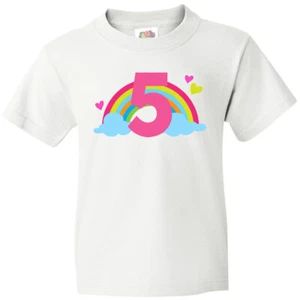 Inktastic 5th Birthday Rainbow Youth T-Shirt Girls Cute Five Adorable Hearts For - Picture 1 of 11