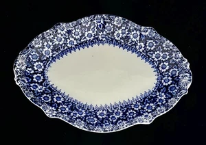 Antique 17.5" GRINDLEY Oval Grace Flow Blue Flowers Scalloped Edge, Real Beauty - Picture 1 of 5