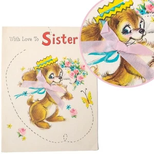 Tarjeta de felicitación firmada vintage de los años 60 cachorro perro amor a hermana arco real embajador - Imagen 1 de 9