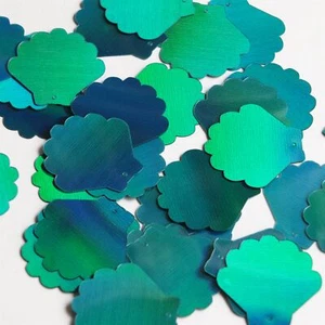 Scallop Shell Flat Sequin 1.25" Teal Lazersheen Rainbow Reflective Metallic - Picture 1 of 2