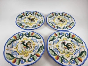 Set of 4 FITZ AND FLOYD Ricamo Scalloped Edge 8.5" Plates Rooster - Picture 1 of 8