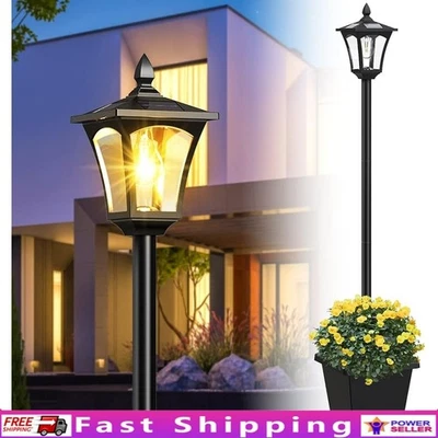 Outdoor Solar Post Light W/ Planter LED Garden Lamp Waterproof Pathway Decor New - Image 1 of 4