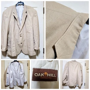 Oak Hill Blazer Mens 56R Beige Linen Blend Sport Coat Classic Two Button Jacket - Picture 1 of 15