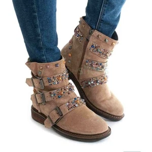 Almaen Peña Suede Tan Leather Ankle Boots(Size 37,7) - Picture 1 of 13