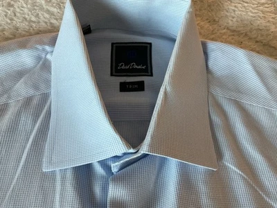 Camisa de vestir David Donahue para hombre ajuste azul geométrico talla 17-32/33 puño francés Foto 1 de 4