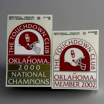 The Touchdown Club Oklahoma Member 2000 & 2002 Univ of Oklahoma Sooners DECAL - Image 1 of 4