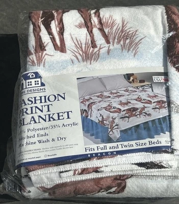 Nuevo de Colección Ciervos Hogar Diseños Moda Estampado Manta Doble/Completo 72 x 90 EE. UU. Foto 1 de 4