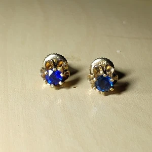 14k Gold With Natural Blue Sapphire Gemstone Screw Back Post Earrings - Picture 1 of 10