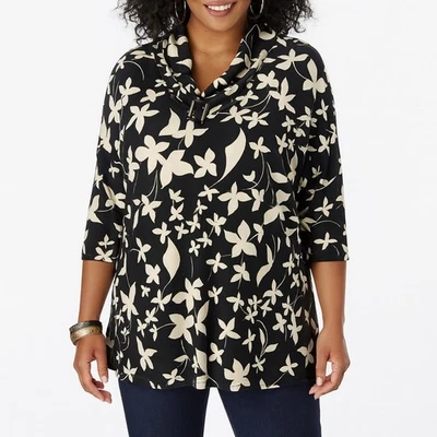 Blusa mujer Apostrophe 16/18W negra floral capucha cuello manga 3/4 top Foto 1 de 4