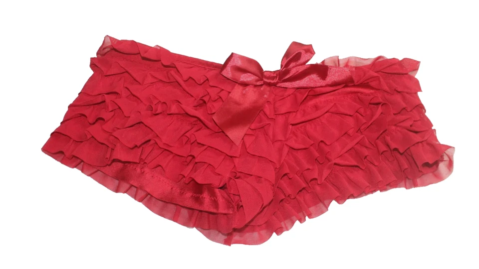 Pantalones Cortos La Petite Coquette Rojo con Volantes OS Satén Lazo Lencería Prendas para dormir Pantalones calientes Foto 1 de 4