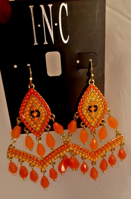 NWT INC International Concepts Gold-Tone Beaded Coral Kite Drop Dangle Earrings - Image 1 of 4