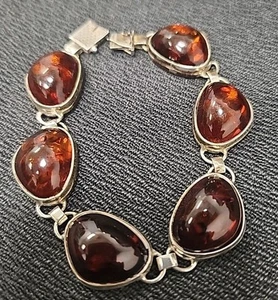 VINTAGE .800 SILVER AMBER STONE BRACELET - Picture 1 of 5