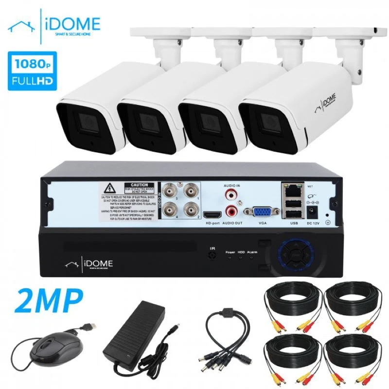 IDOME CCTV HOME SECURITY 2MP 4 CHANNEL DVR KIT COMPLETE FULL HD (FREE BALUN) UK - Image 1 of 4